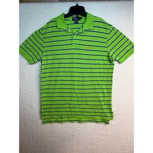 Polo Ralph Lauren Mens Lime Green Blue Stripe Short Sleeve Polo Shirt Size L
